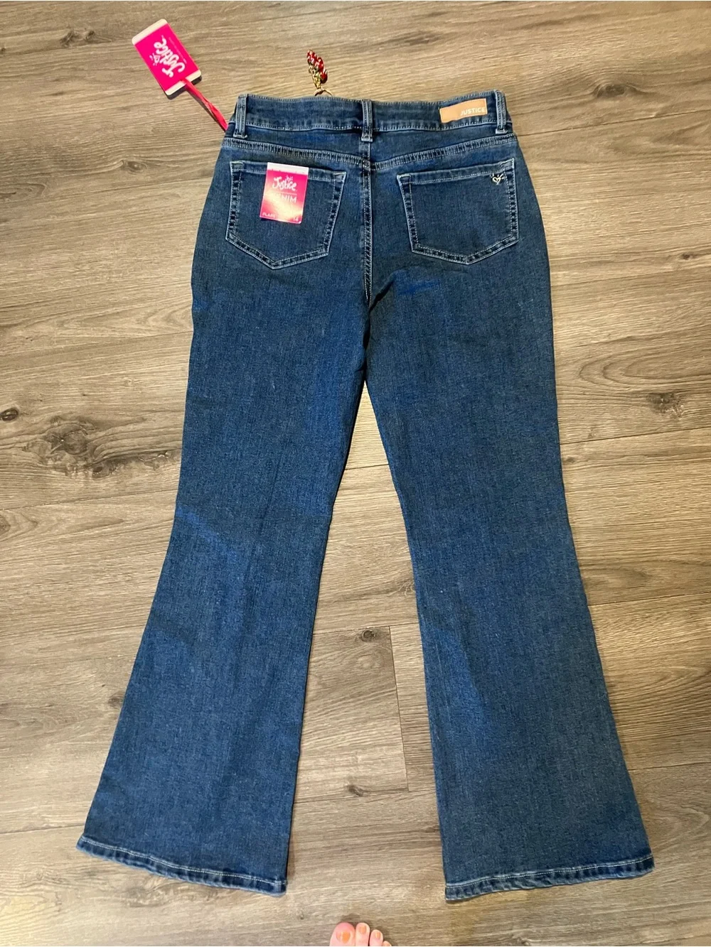 Justice Dark Blue Flare Cargo Jeans with Keychain